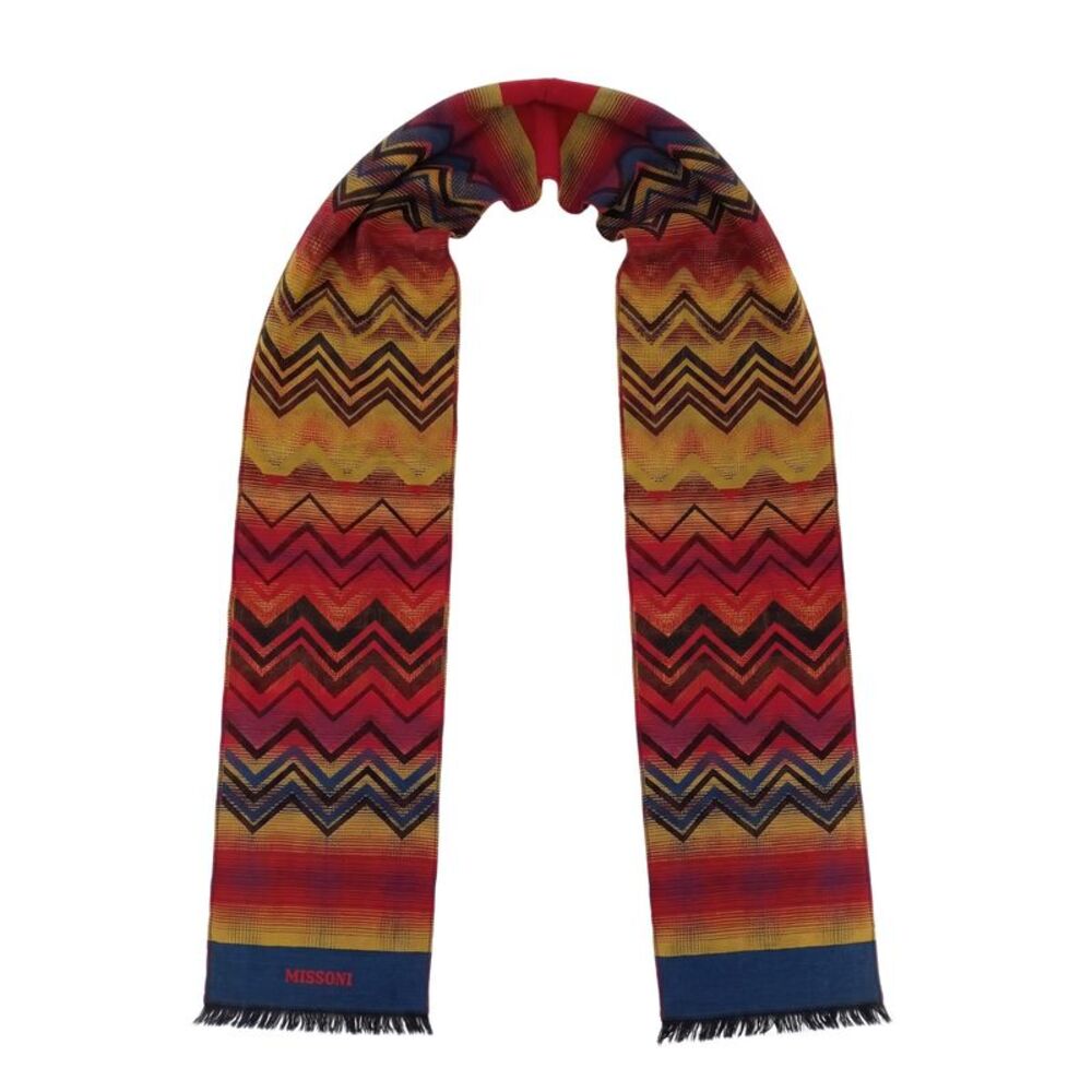 Missoni Navy Blue Red Classic Colorblock Wool Scarf